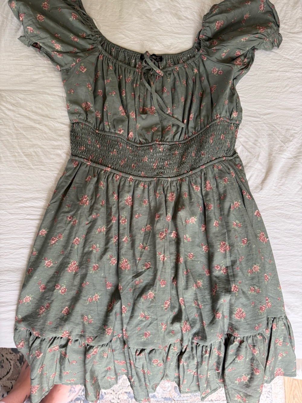 Smocked Waist Mini Dress in Sage Floral
